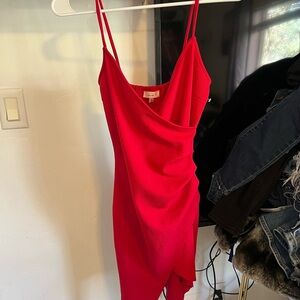 love J Red Draped Spaghetti-Strap Mini Dress